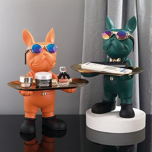 Bouledogue français majordome, Sculpture de chien en résine nordique avec verre, décoration de maison moderne pour table, salon, artisanat d'animaux, ornement 220211