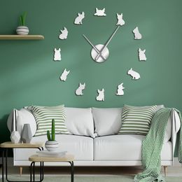 Bouledogue français bricolage horloge murale géante France chien domestique grande horloge murale moderne Frenchie montre murale Dod races amoureux des chiens cadeau Y20261Z