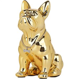 Franse Bulldog Hond Standbeeld Woondecoratie Accessoires Ambachtelijke Hars Dierenbeeldje Woonkamer Sculptuur Gegalvaniseerd Goud 240127