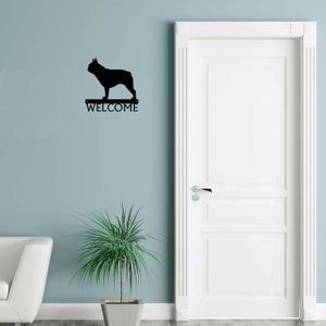 Panneau de bienvenue pour chien bouledogue français - 30,5 x 30,5 cm - Décoration murale en métal - Décoration murale en fer.