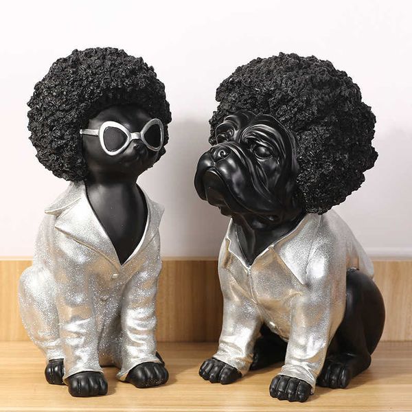 French Bulldog Figurine Personnalité Hip Hop Dog Statue Simulation Animal Art Sculpture Résine Craft Accueil Décorations R204