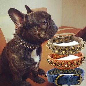 Bulldog pitbull chiens collier rétro en cuir étouffé de rivet doré pour petit bracelet de cou à pointes moyen 240418