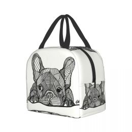 French Bulldog Puppy Facial Insulated Lunch Bag for Work School Picnic Resuable Portable Thermal Cooler Lunch Box for Women Kids
