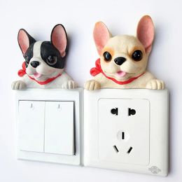 French Bulldog Resin Switch 3D Wall Sticker Accessoires Socket Decoratie Kinder slaapkamer Poster aan-uit keukenplug ornament