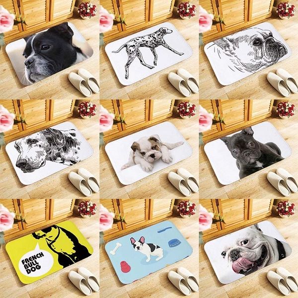 Tapis de bienvenue bouledogue français chiens mignons paillasson de sol imprimé 40x60cm Tapis de porte d'entrée intérieur extérieur Tapis antidérapant lavable QX 220613