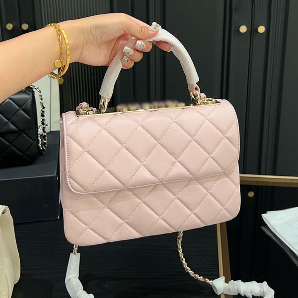 Bolso cruzado de diseño clásico francés de moda con entramado de diamantes de lujo, bolso de mano de cuero genuino para mujer, bolso de moda con doble letra de París, bolso de hombro de calidad superior