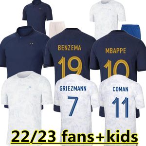 Maillot de football du club français Ensembles complets 2022 2023 BENZEMA MBAPPE GRIEZMANN SALIBA COMAN PAVARD KANTE Maillot de foot equipe Maillots enfants kit femme Maillot de football homme 88