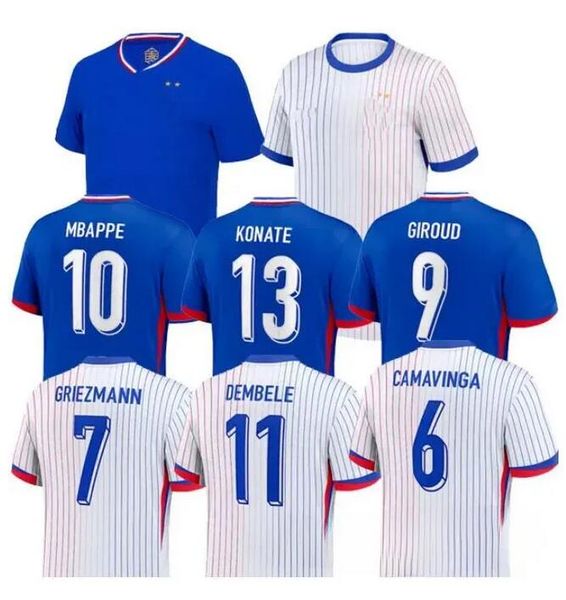 Club français Sets complets 24 25 Benzema Soccer Jerseys Giroud Mbappe Griezmann Saliba Pavard Kante Maillot de Foot Squipe Maillots Kid Kit Women Men Football Shirt