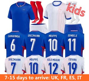 Franse club volledige sets 2024 Kids voetbal jersey 24 25 MBAPPE Griezmann Saliba Pavard Kante Enfants Maillot de Foot Equipe Maillots