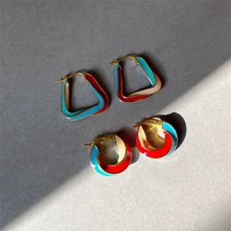 Franse gekleurde druppelglazuur gedraaid patroon driehoekige oorbellen voor damesmode high-end luxe charme trendy sieraden