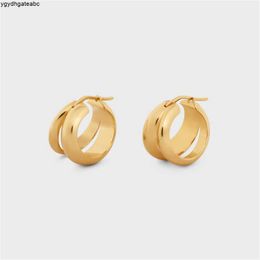 Frans koper vergulde gouden dubbele ring oorbellen vrouwen zilveren naaldontwerp all-match licht luxe charme sieraden trend 5m4t