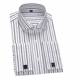 Manchette française hommes Lg manches rayé Dr chemise Windsor col luxe mâle Busin chemises de smoking formelles avec boutons de manchette v9Tt #