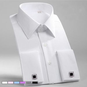 Franse manchet heren formele zakelijke jurk shirt solide twill mannen party bruiloft smoking shirts met manchetknopen borstzak