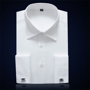 Camisa de vestir de negocios formal para hombre con puño francés Camisas de esmoquin de boda para fiesta masculina sólida con gemelos 220321