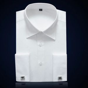 Manchette française hommes robe d'affaires formelle chemise à manches longues mâle de luxe blanc fête mariage smoking chemises avec boutons de manchette 240327