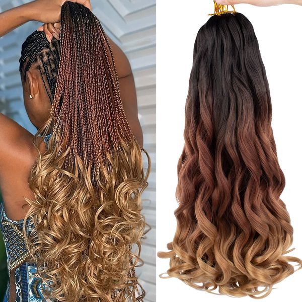 Boucles françaises Crochet Cheveux Pré-étirés Vague Lâche Tressage Cheveux Ombre 3 Tons Lâches Bouclés Tresses Extensions de Cheveux pour BOHO Box Braids