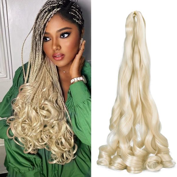 French Curl Brading Hair #613 Extensions de cheveux synthétiques rebondissantes 75 g/paquet Extensions de cheveux bouclés français au Crochet 24 pouces LS04