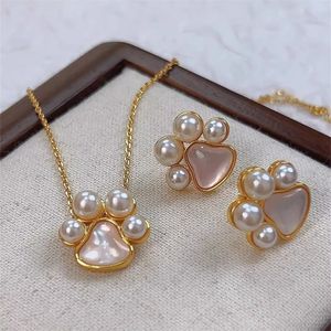 Pendientes de perlas de concha Natural con garra de gato francesa, collar de princesa dulce y fresco, joyería de lujo ligera a la moda