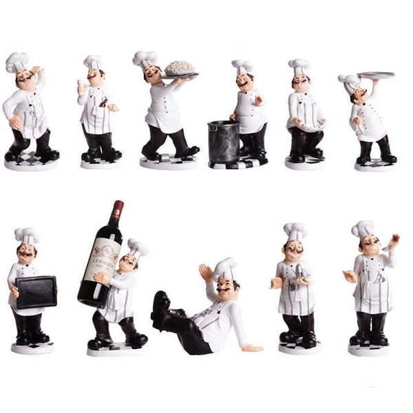 Adornos de figuras de chef decorativos franceses - Decoración del hogar de resina 3D para decoraciones de cocina gourmet Inauguración de la casa coleccionable 210804