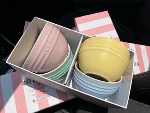 Cuenco de cerámica de diseño francés, color macarrón, 10CM, cuenco de arroz resistente a altas temperaturas, juego de 4 Uds. En caja
