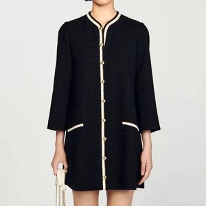 Robe de créateur français 23 automne/hiver, nouvelle mode pour femmes, Style français, garniture de couleur contrastée, robe noire