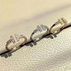 Bague française double T en diamant pour femme, en argent 925, simple, personnalité, Instagram, cadeau de saint-valentin, ouverture réglable
