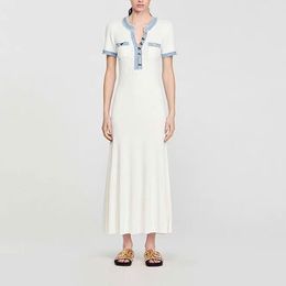 Franse jurk, elegant en modieus 2024 vroege lente nieuwe lange damesjurk met luidsprekende zoom, gebreide lange jurk met eenvoudige taille