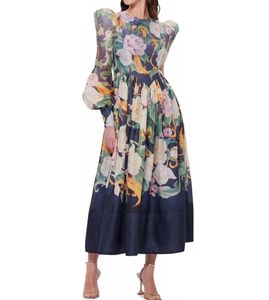 Robe longue française élégante pour automne 2023, défilé de mode, nouvelle robe longue pour femmes avec tour de taille et grande balançoire imprimée, robe longue à manches longues 9