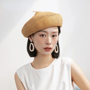 Bérets élégants français pour femmes 2023 printemps et été nouvelle casquette de peintre à dessus plat tissé concepteur japonais décontracté béret chapeaux