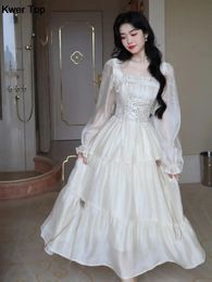 Français élégant solide robe de fée pour les femmes coréen doux à manches longues fête d'anniversaire vêtements printemps été décontracté Aline robes 240106