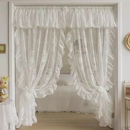 Franse elegant wit borduurwerk ruches tule gordijn met volant voor meisjes slaapkamer woonkamer pure gordijnen rideaux voilage 240429