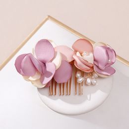 Tissu Français Fleur Cheveux Peigne Coiffes Rose-Ivoire-Lilas Accessoires De Mariée Perles Bijoux Reine Pour Les Mariées Fille Pageant Barrettes Clips Clip Quinceanera Coing