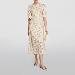 Franse mode 2024 zomerjurk elegant en luxe chrysanthemum holle back back ronde nek lange jurk