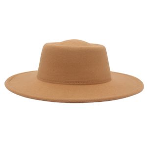 Chapéu Fedora Francês Feminino Aba Larga 8CM Cúpula Côncava Topo Chapéu de Feltro Masculino Outono Inverno Cartola Derby de Lã Falsa Festa de Casamento