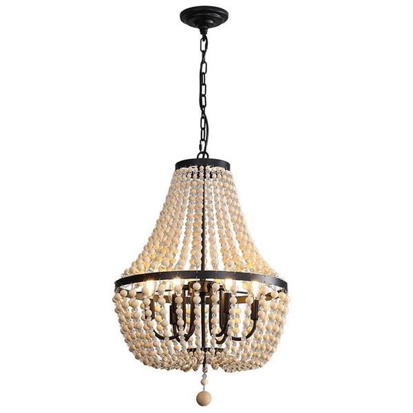 Lampe à suspension en perles de bois pour jardin français, luminaire décoratif d'intérieur, idéal pour un salon, une princesse européenne, une chambre d'enfant, 288K