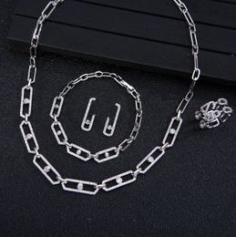 Géométrie française lien mobile diamant unique Micro incrustations diamants pendentif femmes collier boucles d'oreilles Bracelet ensemble de bijoux combinaison MASK-28
