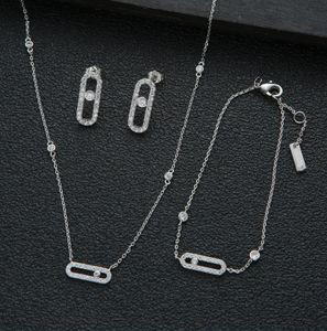 Franse geometrie bewegende classique enkele diamant micro-inleg diamanten hanger vrouwen ketting oorbellen armband sieraden set combinatie MSK-002