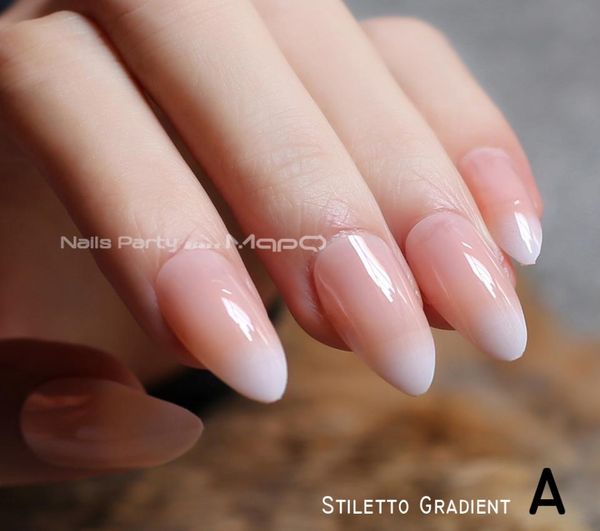 Gradient français STILETTO Nails naturels Cercot Nude Medium Square Faux Nails Black Black Ovale Ballerina9545028