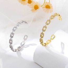 Franse haute couture volledige diamant geometrische openingsarmband set met zirkoon voor dames niche -ontwerp prachtige sieraden