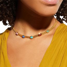 Chaîne de clavicule multicolore incrustée de métal haut de gamme français, collier large léger de luxe pour femmes, accessoires de bijoux à breloques