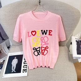 Pull haut de gamme français 2024 Spring New Love Color Contrast Letter Broidered Pullover Round Cou Colaire