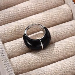 Francés Ins negro gota Circular vidriado Patchwork anillo ancho MUJER nicho personalidad Simple Metal moda temperamento encanto joya