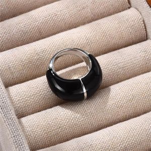 French Ins Black Circular Drop Glaze Patchwork Brede Ring VROUWEN Niche Persoonlijkheid Eenvoudig Metaal Mode Temperament Charm Jewelr