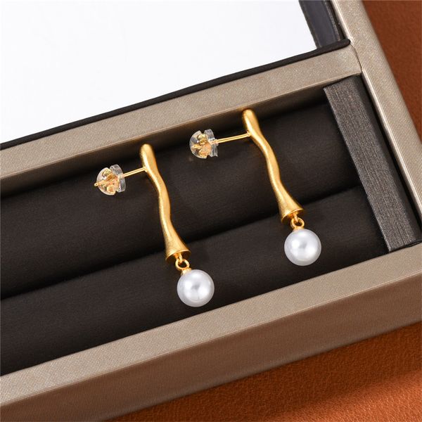 French Ins Niche Design Stud Branche Irrégulière Forme Boucles D'oreilles Perles Suspendues Personnalité Simple Mode All-Match Bijoux Accessoires