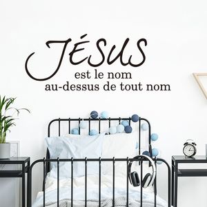 Franse Jezus Naam Boven Alle Namen Muursticker Woonkamer Slaapkamer Frans Bijbelvers Jezus Citaat Muurtattoo Vinyl Home Decor