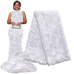 Tissu africain en dentelle française, filet brodé en or et blanc, cordon Guipure de mariée, tissus pour robe de soirée, 2024