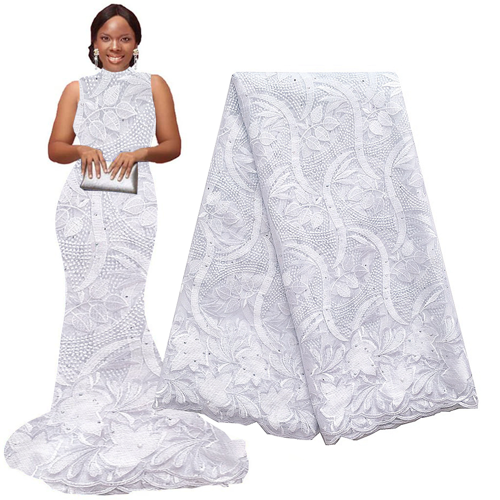 Tecido de renda francesa tecido de renda africana bordado ouro branco guipure de noiva rendas tecidos para vestido de festa 2024