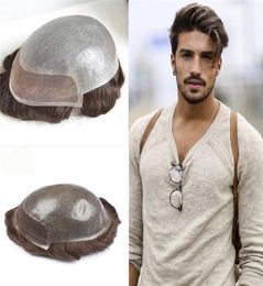 Franse kant voorheren toupee 8x10 inch kant met huid pu toupee voor mannen haarstukken vervangende systemen Indian Remy Human Hair Men7291952