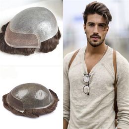 French Lace Front Mens Toupee 8X10 pouces Dentelle Avec Peau Pu Toupee pour Hommes Postiches Systèmes De Remplacement Indien Remy Cheveux Humains Men261P