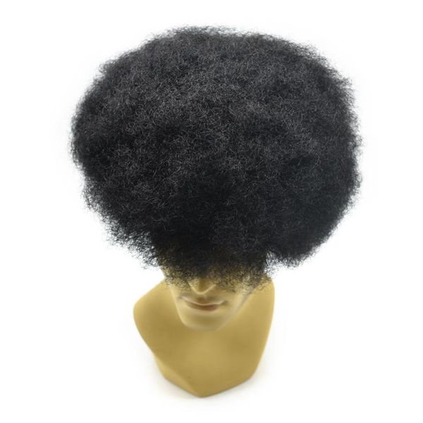 French Lace Lace front PU back Base Afro Men's Toupee Hairpiece Indian Remy Human Hair Afro Curl Hairpiece 8x10 pouces pour Blac2289